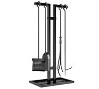 Outsunny Ensemble Serviteur de Cheminée 5 Pièces Métal avec Support Noir | Ensemble d'Outils de Cheminée, Accessoires de Cheminée, Balai, Pelle, Pince, Tisonnier