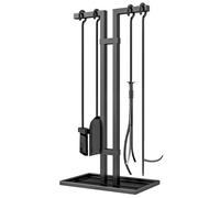 Outsunny ensemble serviteur de cheminée 5 pièces, outils de cheminée en métal, avec balai, pelle, pinces pour foyer, noir Aosom France