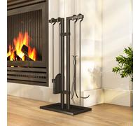 Outsunny Ensemble serviteur de cheminée 5 pièces, outils de cheminée, en métal, balai, pelle, pince, tisonnier et support, noir