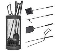 Outsunny Ensemble serviteur de cheminée, ensemble d'outils de cheminée à 5 pièces, balai pelle pince tisonnier et seau en maille, métal, noir