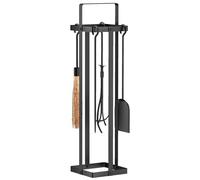 Outsunny Ensemble Serviteur de Cheminée, Serviteur de Cheminée à 5 Pièces, Accessoires de Cheminée avec Balai-Brosse Pelle Pince Tisonnier et Support, Métal, Noir