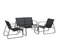 Outsunny Ensemble Table avec Banc et 2 Chaises de Jardin, Mobilier d'Extérieur en Métal et Textilène, Noir