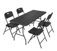 Outsunny Ensemble table de camping pliante set brasserie avec 4 chaises, Noir