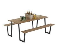 Outsunny Ensemble Table et bancs en Bois de Brasserie, Table de Pique-Nique en Bois avec Banc pour 6 à 8 Personnes, 175 cm, avec Trou pour Parasol de 5 cm, Cadre en Acier, Marron