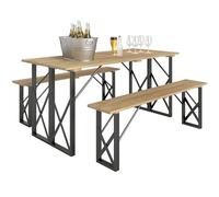 Outsunny Ensemble Table et bancs en Bois, Table de Pique-Nique en Bois avec Banc pour 6 à 8 Personnes, 160 cm, avec Trou pour Parasol de 5 cm, Cadre en Acier, Marron