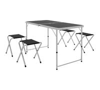 Outsunny Ensemble Table et Chaise de Camping Pliantes 5 pièces, Table à Hauteur Ajustable avec 4 chaises Pliantes, avec Trou de Parasol, Gris foncé