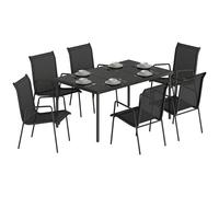 Outsunny Ensemble Table et chaises de Jardin 7 pièces, Ensemble de Salle à Manger d'extérieur avec 6 chaises empilables en textiline, Table en Verre trempé, Structure en métal, pour terrasse ou