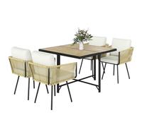 Outsunny Ensemble Table et chaises de Jardin en rotin 5 pièces, Ensemble de Salle à Manger d'extérieur avec Table Effet Bois en PS, 4 chaises, Coussins lavables, Structure en métal, pour terrasse ou