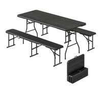 Outsunny Ensemble Table Pliante et Bancs 3 Pièces pour 6-8 per. Noir | Table de Jardin Pliante 180cm, 2 Bancs avec Poignées de Transport, Ensemble de Jardin Pour Terrasse, Camping, Barbecue