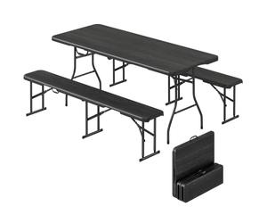 Outsunny Ensemble Table Pliante et Bancs 3 Pièces pour 6-8 per. Noir | Table de Jardin Pliante 180cm, 2 Bancs avec Poignées de Transport, Ensemble de Jardin Pour Terrasse, Camping, Barbecue
