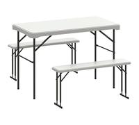 Outsunny – Ensemble table pliante 2 bancs 113 cm – Pliable avec poignées – Gris clair/blanc