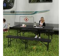 Outsunny Ensemble table pliante et bancs de pique-nique 180 cm avec poignées de transport, table et banc pliable effet rotin noir