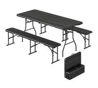 Outsunny Ensemble Table Pliante et bancs de Pique-Nique 180 cm, Table Camping Pliante avec chaises Portable avec poignées de Transport, Banc Pliable pour terrasse, Jardin, Barbecue, Noir