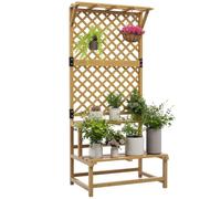 Outsunny Escalier à fleurs avec tuteur, 2 marches, toit, escalier pour plantes d'intérieur et extérieur, support de fleurs en bois, étagère à fleurs à plusieurs étages pour jardin, balcon, 75 x 50 x