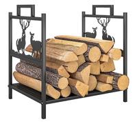 Outsunny Étagère à bois de chauffage pour l'intérieur - 42,5 x 33,5 x 43 cm - Avec design de rennes - Support pour bois de chauffage - En métal - Noir