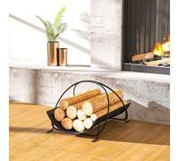 Outsunny Étagère à bois de chauffage pour l'intérieur 51 x 38 x 33cm géométrique étagère à bois de chauffage avec poignée en métal, Noir