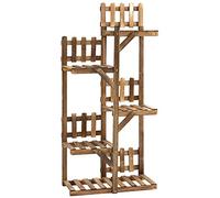 Outsunny Étagère à fleurs 5 tablettes bois de sapin traité carbonisation 60x30x130 cm pour jardin