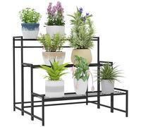 Outsunny Étagère à Fleurs en métal 3 Niveaux Intérieur et Extérieur, support de plantes en échelle, étagère à plantes pour Jardin, Balcon, Salon, 75 x 70 x 66 cm, Noir