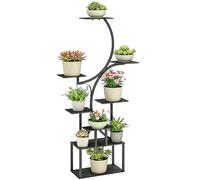 Outsunny Étagère à fleurs en métal à 8 niveaux, étagère à plantes en forme de S 158,5 cm, support de plantes, intérieur et extérieur, pour jardin, balcon, terrasse ou coin du salon, noir