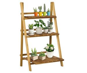 Outsunny Étagère à fleurs support plantes intérieur supports de pots porte plante 3 niveaux pliable bois de sapin 40 x 37 x 93 cm charge max. 40 kg pour intérieur, cour, terrasse, balcon