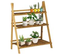 Étagère à plantes forme pyramidale échelle pliante avec 3 étagères - dim. 80L x 37l x 93H cm - bois sapin traité carbonisation G
