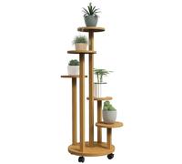 Outsunny Étagère à Plantes en Bambou Support Rond 5 Niveaux Bois Naturel | Support à Plantes, Étagères Rondes à Fleurs, Support de Pots de Fleurs