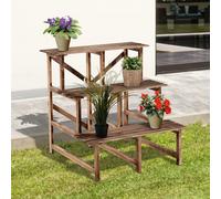 Outsunny Étagère à plantes pliante à 3 étages de 78 cm de hauteur, support de fleurs pour intérieur et extérieur, étagère à plantes en bois, support de pots de fleurs avec plateaux, étagère à fleurs p