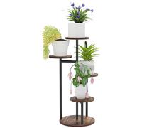 Outsunny Étagère pour plantes à 5 niveaux Support pour plantes en bois et acier avec 5 étagères rondes Support pour pots de fleurs pour intérieur et extérieur 43 x 43 x 70 cm Carbonisé