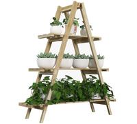 Outsunny Étagère Pyramidal Pliante en Bois de Sapin Clair - Porte-Plantes 3 Étagères - Dimensions 100L x 36l x 112H cm