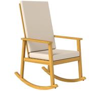 Outsunny Fauteuil à bascule en bois d'acacia - Avec coussin à dossier haut - Charge maximale : 160 kg - Pour extérieur, jardin, balcon, cour, terrasse - 60 x 89 x 107 cm - Beige