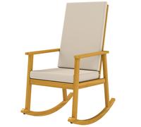 Outsunny Fauteuil à bascule en bois d'acacia, fauteuil à dossier haut avec coussin jusqu'à 160 kg 60 x 89 x 107 cm Beige