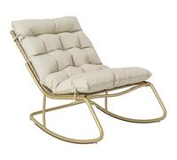 Outsunny Fauteuil à Bascule Extérieur avec Coussin Moelleux 125cm - Rocking Chair Large 64cm en Acier et Textilène - Chaise Bercante de Salon et Balcon, Beige et Doré
