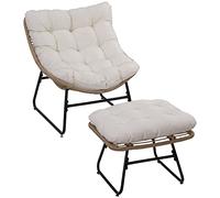 Outsunny Fauteuil Chaise de Jardin avec Coussins Moelleux Naturel