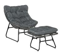 Outsunny Fauteuil Chaise de Jardin avec Repose-Pieds en métal époxy et résine tressée Aspect rotin avec Coussins Moelleux - Gris