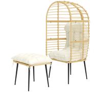 Outsunny Fauteuil de jardin avec pouf PE Rattan forme œuf fauteuil en rotin avec longs & épais coussins cadre métal Beige