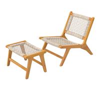 Outsunny Fauteuil de jardin avec repose-pieds 2 pièces Acacia certifié FSC Fauteuil lounge d'extérieur avec assise en rattan Style bohème Pieds réglables