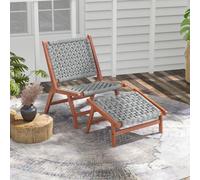Outsunny Fauteuil de jardin avec repose-pieds - chaise relax en bois d'acacia et corde résine tressée - naturel, gris