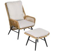 Outsunny Fauteuil de Jardin avec Repose-Pieds - Dossier inclinable et Coussin - en résine tressée Imitation rotin Ensemble de 2 pièces Naturel