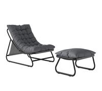 Outsunny Fauteuil de Jardin Relax avec Repose-Pieds - Ensemble 2 Pièces avec Coussin 13cm Ultra Épais - Chaise Longue en Tissu Cationique pour Balcon et Terrasse, Gris