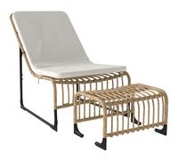 Outsunny Fauteuil de relaxation en rotin avec repose-pieds résistant aux UV Fauteuil de jardin avec coussins Bandes Outdoor Rattanstuhl Chaise de jardin en bois naturel