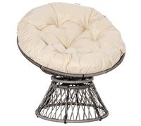Fauteuil rond de jardin fauteuil papasan pivotant grand confort Ø 97 x 90H cm grand coussin fourni polyester résine tressée crème