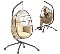 Outsunny Fauteuil Oeuf Suspendu Chaise Hamac Intérieur Extérieur Pliable Beige