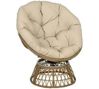 Outsunny Fauteuil papasan en rotin, Chaise Relax Ronde résine tressé, Fauteuil pivotant à 360° avec Coussin rembourré Ø 98 cm, intérieure ou extérieure, mobilier de Jardin, Balcon, Patio, Salon, Kaki