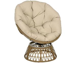 Outsunny Fauteuil papasan en rotin, Chaise Relax Ronde résine tressé, Fauteuil pivotant à 360° avec Coussin rembourré Ø 98 cm, intérieure ou extérieure, mobilier de Jardin, Balcon, Patio, Salon, Kaki