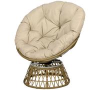 Outsunny Fauteuil papasan en rotin, fauteuil pivotant à 360° avec coussin rembourré, 85 x 70 x 82 cm, kaki