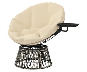 Outsunny Fauteuil papasan en rotin pivotant à 360° avec coussin - Diamètre : 90 cm - Rond - Pour l'extérieur, le salon, le jardin, le balcon - Beige