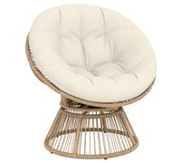 Outsunny Fauteuil Papasan Pivotant 360° avec Coussin Moelleux 12cm - Fauteuil de Jardin en Polyrotin et Acier - Siège Rond Détente pour Salon, Balcon et Terrasse, Naturel