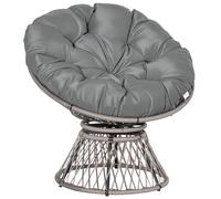 Outsunny Fauteuil papasan pivotant - Résine tressée, grand coussin, 87x97x86 cm - Gris