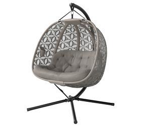 Outsunny Fauteuil suspendu avec structure pour 2 personnes pliable Panier suspendu avec coussin épais porte-gobelets sangle de sécurité