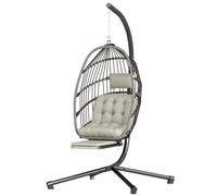 Outsunny Fauteuil suspendu avec support, chaise suspendue pliante avec repose-pieds rétractable, gris clair